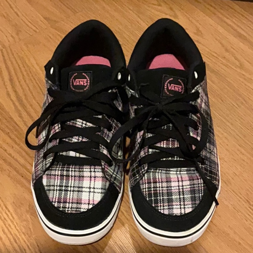 Vans Black and Pink Plaid Sneakers